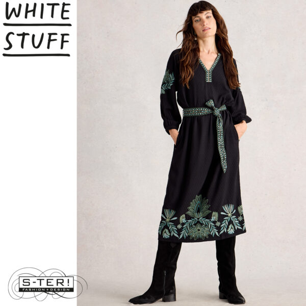 W18.31 WHITE STUFF EVIE EMBROIDERED DRESS BLK MLT 444721 - Afbeelding 4
