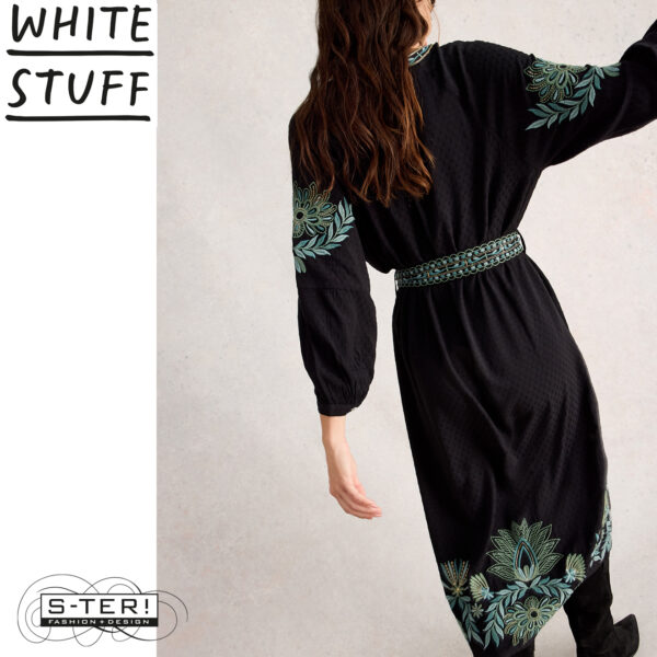 W18.31 WHITE STUFF EVIE EMBROIDERED DRESS BLK MLT 444721 - Afbeelding 5