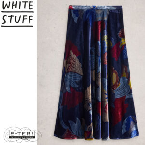 W18.38 WHITE STUFF HOPE BIAS CUT VELVET SKIRT NAVY MULTI 444701