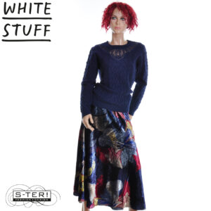 W18.38 WHITE STUFF HOPE BIAS CUT VELVET SKIRT NAVY MULTI 444701