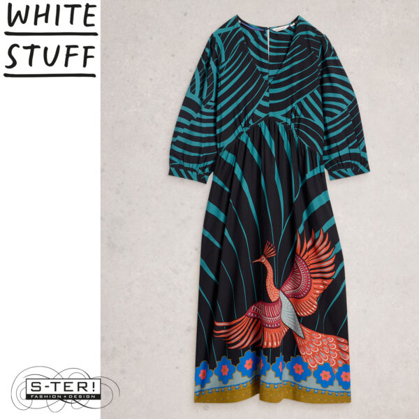 W18.31 WHITE STUFF LUCY MIDI DRESS BLK MLT 444737 - Afbeelding 2
