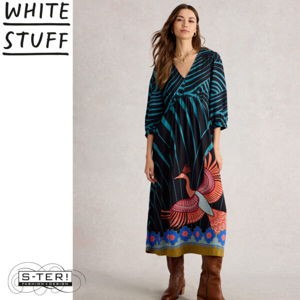 W18.31 WHITE STUFF LUCY MIDI DRESS BLK MLT 444737 - Afbeelding 4
