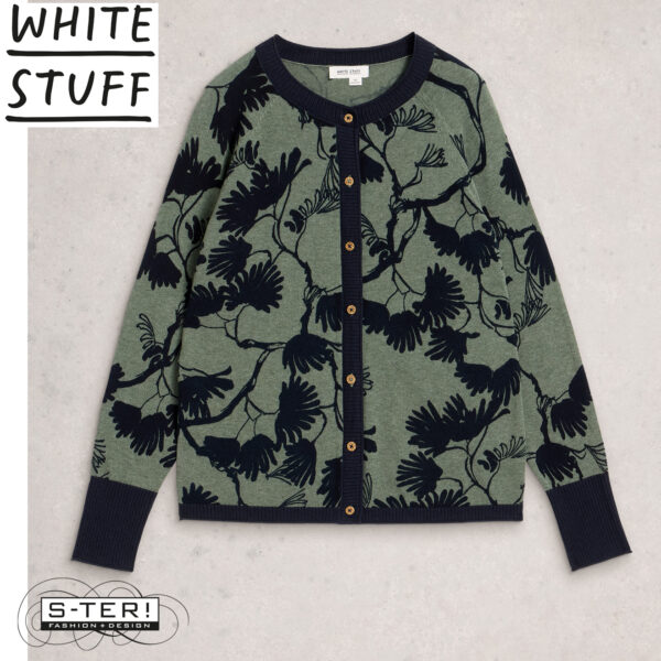 W18.8 WHITE STUFF LULU PRINT CARDI GREEN PRINT 444551 - Afbeelding 2