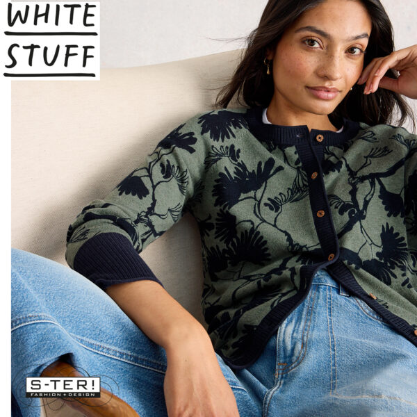 W18.8 WHITE STUFF LULU PRINT CARDI GREEN PRINT 444551 - Afbeelding 4
