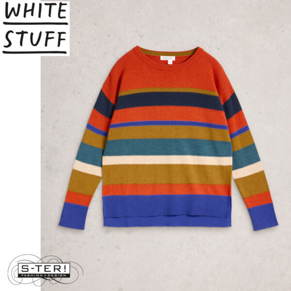 W18.34 WHITE STUFF OLIVE STITCH STRIPE JUMPER RED MULTI 444646 - Afbeelding 2