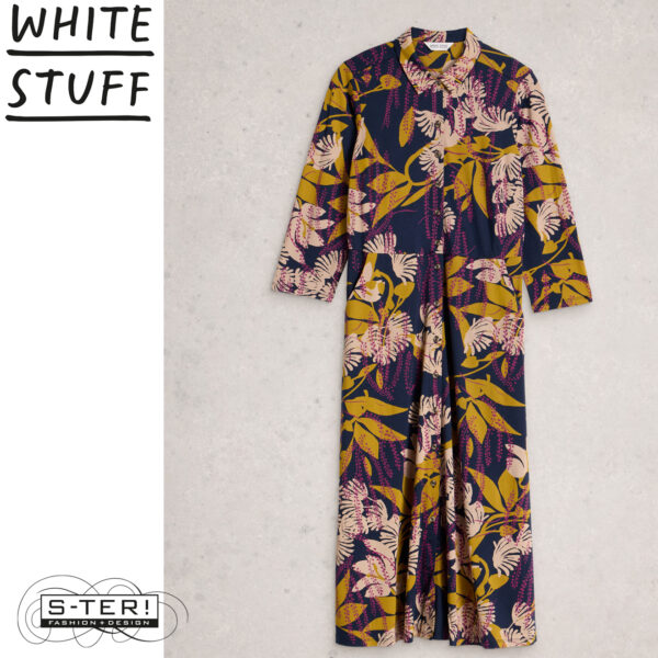 W18.11 WHITE STUFF RUA JERSEY SHIRT DRESS NAVY MULTI 444340 - Afbeelding 2