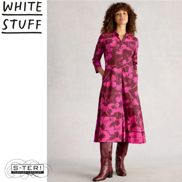 W18.10 WHITE STUFF RUA JERSEY SHIRT DRESS PINK PRINT 444340 - Afbeelding 2