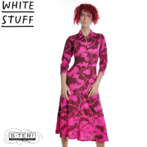 W18.10 WHITE STUFF RUA JERSEY SHIRT DRESS PINK PRINT 444340