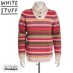 W18.48 WHITE STUFF TENBY FAIRISLE SHAWL NECK RED MLT 444581