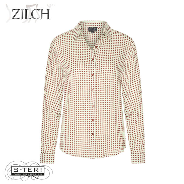 W21.12 ZILCH BLOUSE BASIC 52RAC15.054P DUO DOTS MAHOGONY - Afbeelding 2