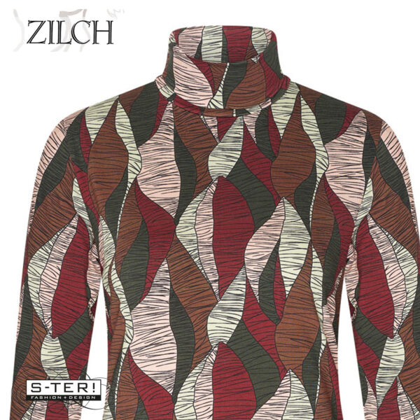 W21.9 ZILCH TOP HIGH NECK 52EVI10.111P LEAVES CELLERY - Afbeelding 4