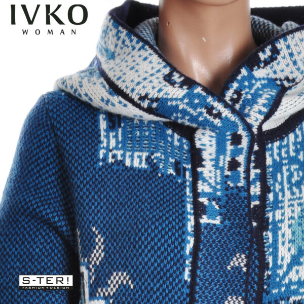 W8.7 IVKO jacquard coat with hoodie kilim pattern marine 252601.039 - Afbeelding 6