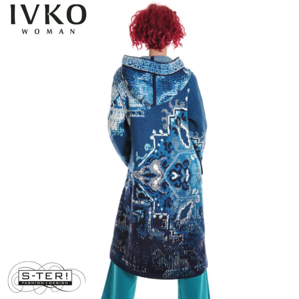 W8.7 IVKO jacquard coat with hoodie kilim pattern marine 252601.039 - Afbeelding 5