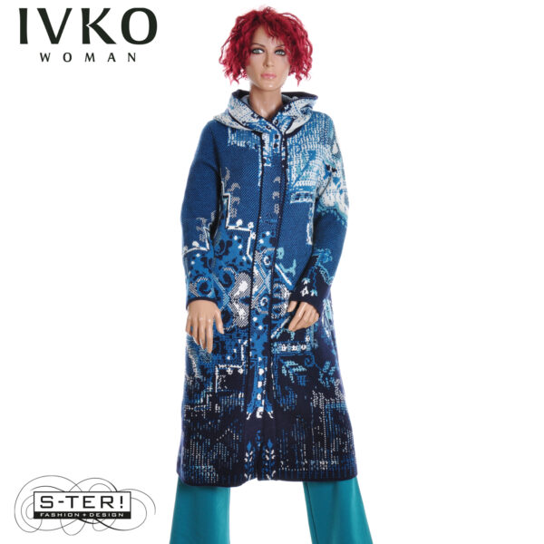 W8.7 IVKO jacquard coat with hoodie kilim pattern marine 252601.039