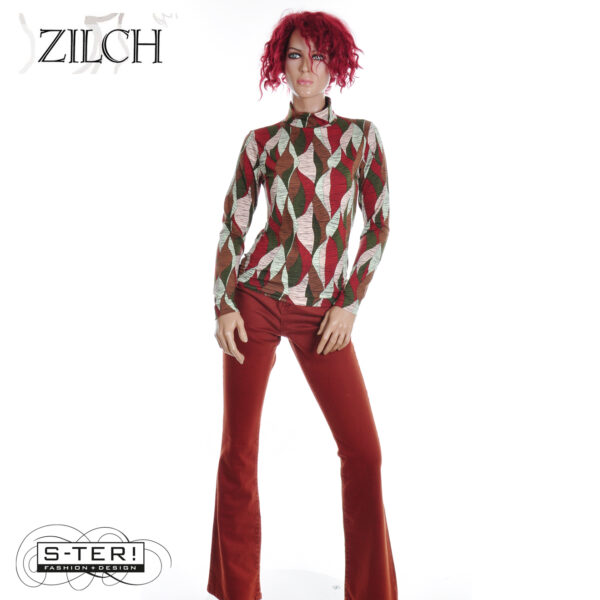 W21.9 ZILCH TOP HIGH NECK 52EVI10.111P LEAVES CELLERY - Afbeelding 7