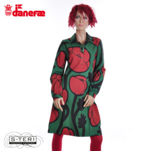 W5.46 danefae DANECARNATION POPLIN DRESS DK PINE BIG POPPY