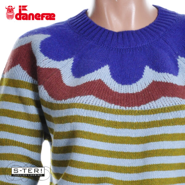 W5.42 danefae DANEGLAMPING WOOL SWEATER LT BLUE/GREY/OLIVE - Afbeelding 7