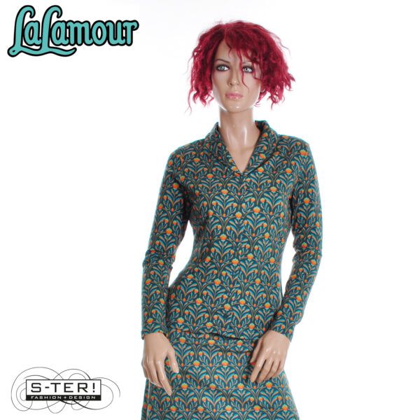 W31.26 Lalamour IRIS blouse LS LAWI25171 BAROCK FLOWER GREEN