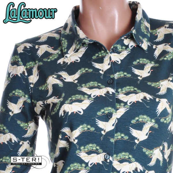 W31.36 Lalamour SILL blouse LS LAWI25402 CRANE DANCE PETROL - Afbeelding 6