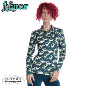 W31.36 Lalamour SILL blouse LS LAWI25402 CRANE DANCE PETROL