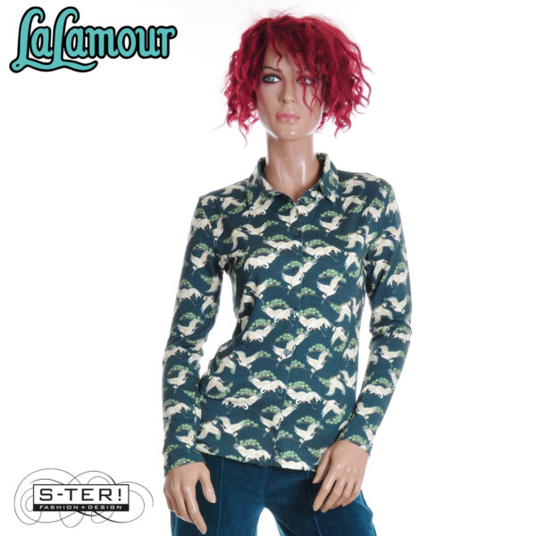 W31.36 Lalamour SILL blouse LS LAWI25402 CRANE DANCE PETROL