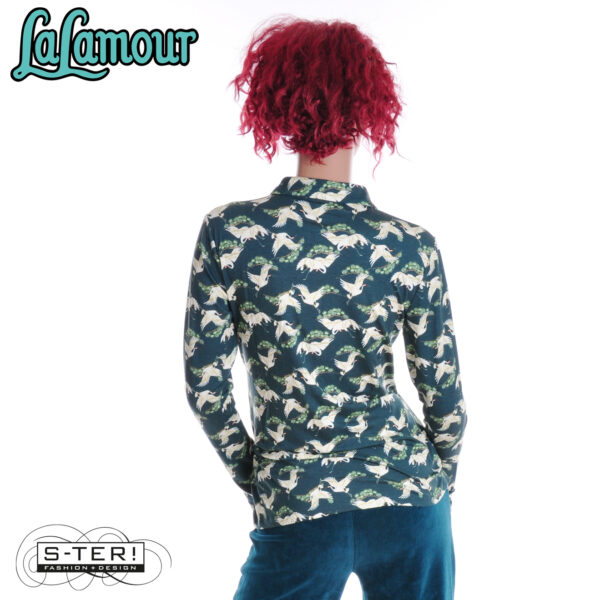 W31.36 Lalamour SILL blouse LS LAWI25402 CRANE DANCE PETROL - Afbeelding 4