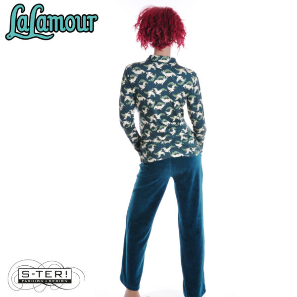 W31.36 Lalamour SILL blouse LS LAWI25402 CRANE DANCE PETROL - Afbeelding 5