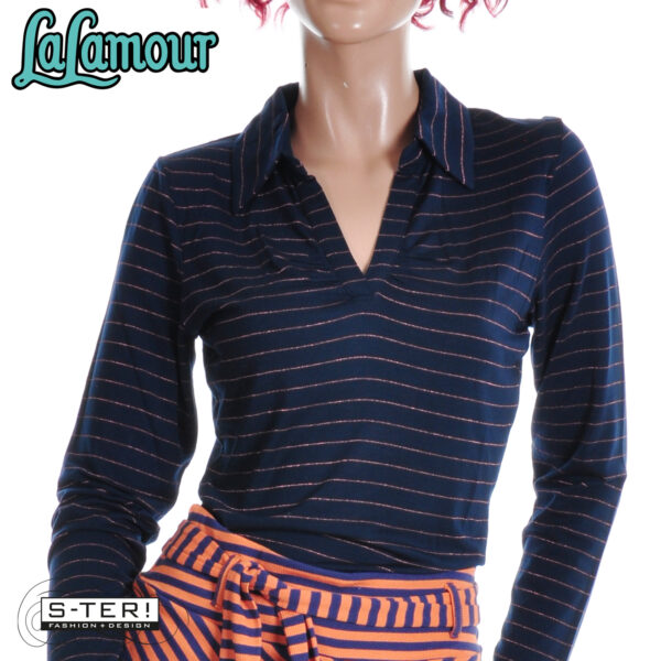 W31.40 Lalamour SUZY TOP LS LAWI25427 STRIPES BLUE LUREX ROSE GOLD - Afbeelding 6