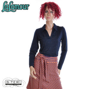 W31.40 Lalamour SUZY TOP LS LAWI25427 STRIPES BLUE LUREX ROSE GOLD
