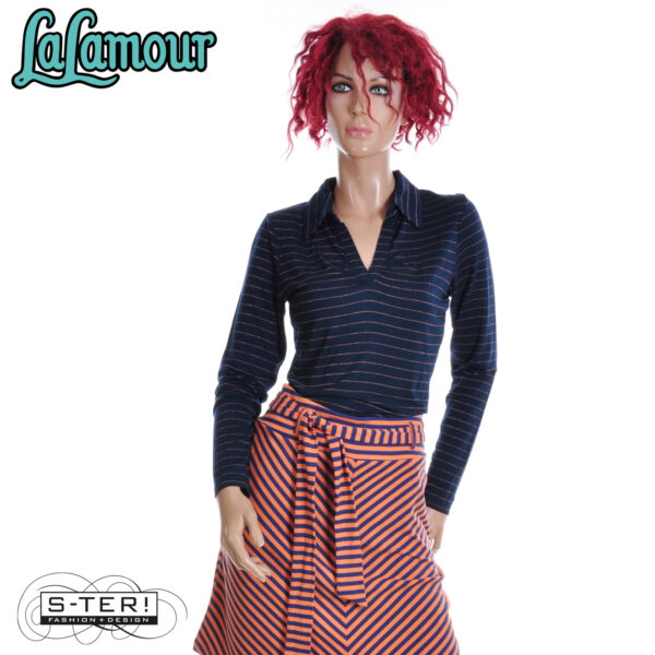 W31.40 Lalamour SUZY TOP LS LAWI25427 STRIPES BLUE LUREX ROSE GOLD