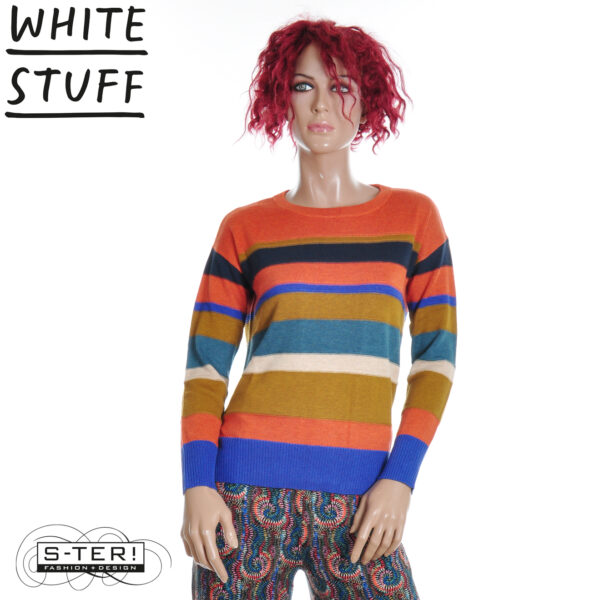 W18.34 WHITE STUFF OLIVE STITCH STRIPE JUMPER RED MULTI 444646