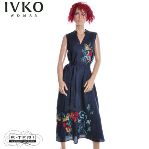 Z8.4 IVKO LINEN DRESS with EMBROIDERY FLORAL PATTTERN 261543/039 BLUE
