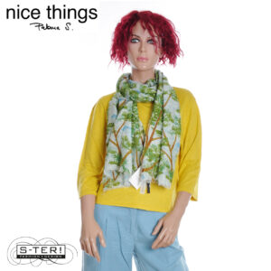 Z38.15 NICE THINGS PINE TREES PRINT COTTONSILK FOULARD WFW008 ECRU