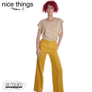 Z38.6 NICE THINGS LINEN COTTON PINSTRIPE TROUSERS WWW021 DARK YELLOW