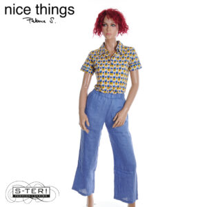 Z38.14 NICE THINGS ELASTIC WAIST LINEN FILAFIL TROUSER WWW023 SHINY BLUE