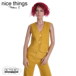 Z38.7 NICE THINGS LINEN COTTON HERRINGBONE VEST WWW025 DARK YELLOW