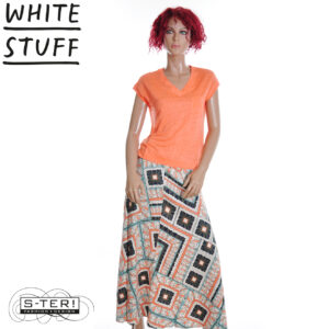 Z18.20 WHITE STUFF HOPE LINEN BLEND MAXI SKIRT 445122 ORANGE MLT