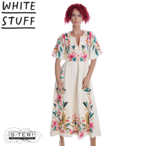 Z18.31 WHITE STUFF MAEVE EMBROIDERED MIDI DRESS 446113 IVORY MLT