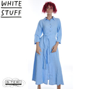 Z18.38 WHITE STUFF SOMA LINEN SHIRT DRESS 446134 CHAMB BLUE