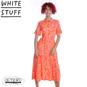 Z18.13 WHITE STUFF TIFF LINEN BLEND SHIRT DRESS 445261 CORAL MLT
