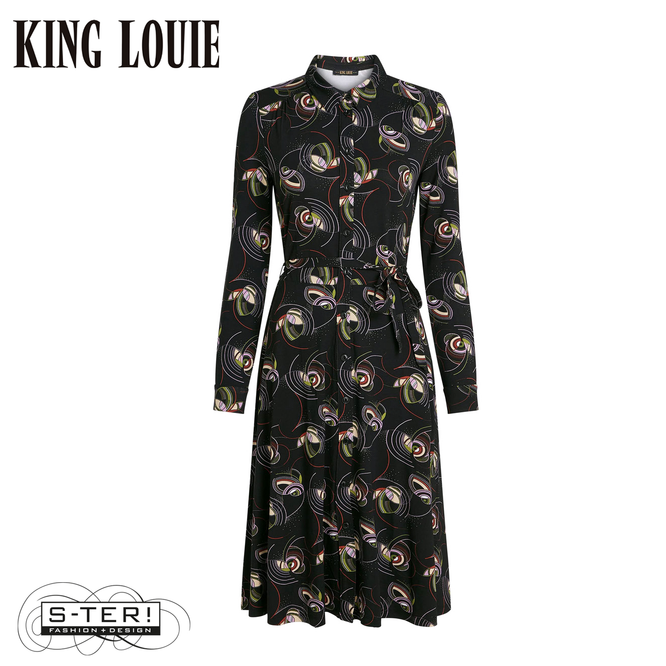 W9.77 KING LOUIE 10867 OLIVE DRESS DOLLY BLACK