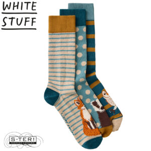 W18.87 WHITE STUFF 446814 3PACK WOODLAND ANKLE SOCK NAT MLT