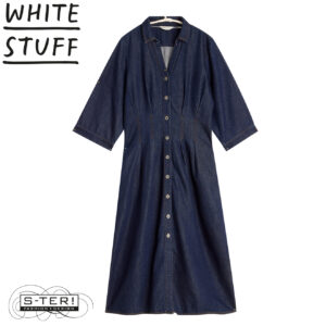 W18.61 WHITE STUFF 447026 LUNA DENIM PLEAT DRESS DK DENIM