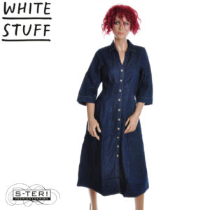 W18.61 WHITE STUFF 447026 LUNA DENIM PLEAT DRESS DK DENIM