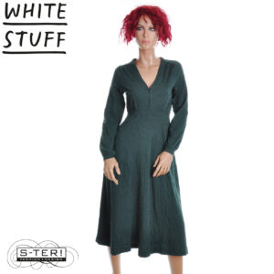 W18.54 WHITE STUFF 447040 MEGAN EMBROIDERED JERSEY DRESS DK GREEN