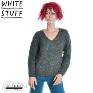 W18.58 WHITE STUFF 446748 TEXTURED V NECK JUMPER DK GREEN