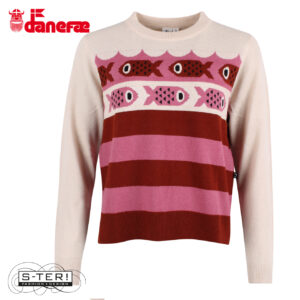 W5.7 danefae DANESONG MERINO WOOL SWEATER LIGHT BEIGE CHILI BERRY COMPOTE