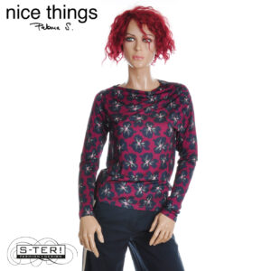 W38.31 NICE THINGS BOLD FLOWERS GATHERED T-SHIRT WJX043 AUBERGINE INTENSE
