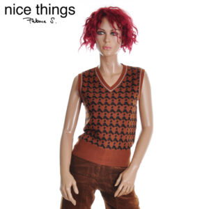 W38.35 NICE THINGS POODLES JACQUARD KNITTED VEST WKX023 CHESTNUT