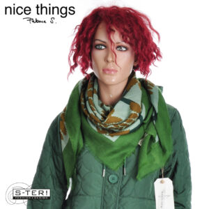 W38.46 NICE THINGS GEOMETRICAL LEAVES VISCOSE WOOL SCARF WFX012 GRANIT GREEN